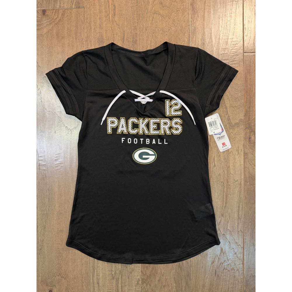 NFL Green Bay Packers Aaron Rodgers 12 Lace Up Jersey Shirt Black Women Medium